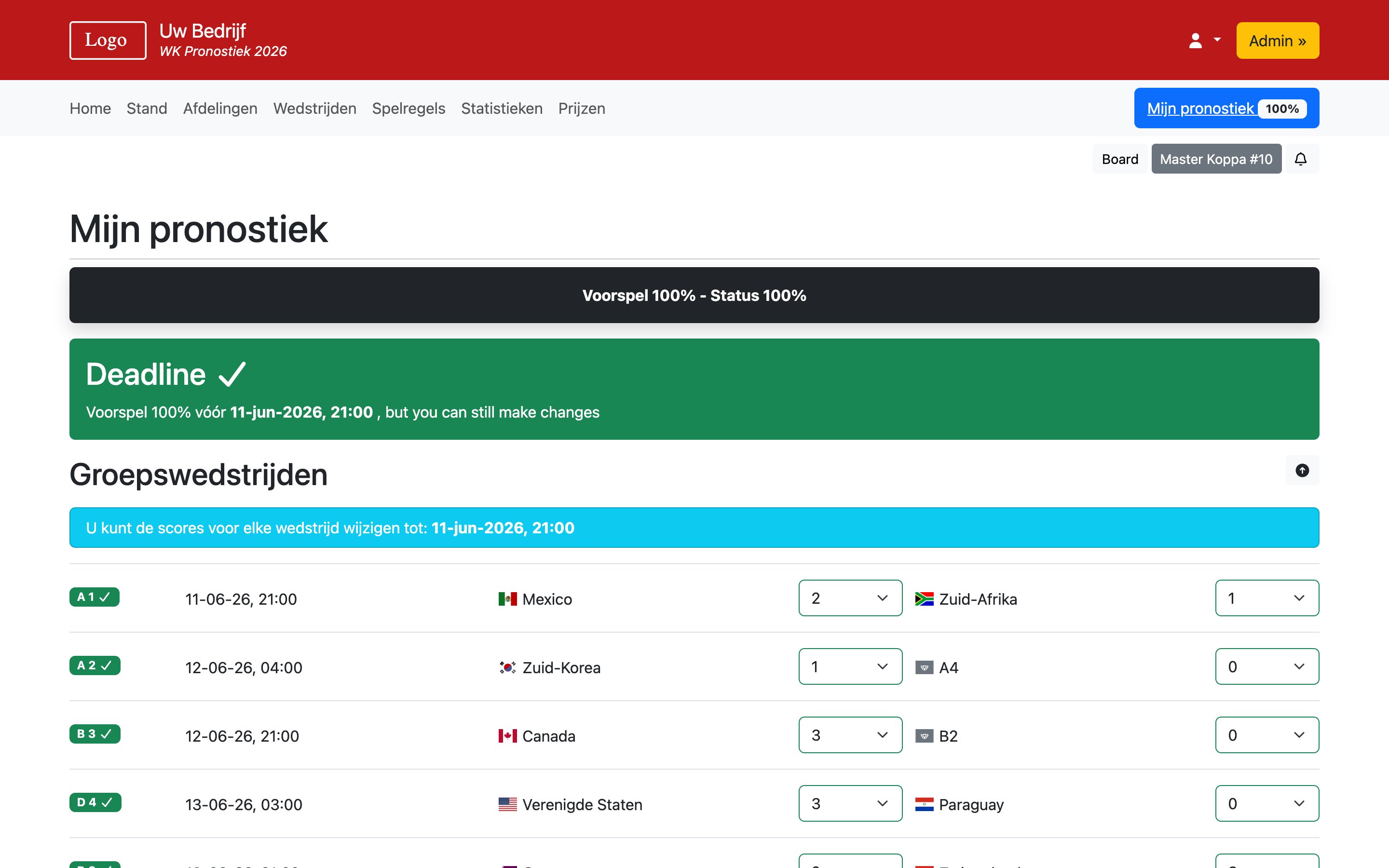 WK Pronostiek 2026 - Mijn pronostiek
